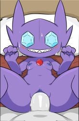areola arm_tuft bedding bedding_background blush bodily_fluids breasts breath chest_gem clitoris curled_fingers dedazzdizzy duo elbow_tuft female female_humanoid first_person_view from_front_position front_view gem gem_eyes generation_3_pokemon genital_fluids genitals grin hi_res high-angle_view human humanoid humanoid_genitalia humanoid_penis lying male male/female mammal navel nintendo nipples nude nude_female nude_humanoid offscreen_male on_back penetration penile penile_penetration penis penis_in_vagina pokemon pokemon_(species) purple_body purple_nipples sableye saliva sex sharp_teeth smile spread_legs spreading sweat teeth thick_thighs tuft vaginal vaginal_fluids vaginal_penetration vulva