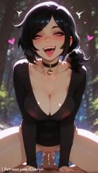1boy 1girls ai_generated ashley_graves ass ass_focus ass_grab big_ass big_breasts black_hair blush breast_grab breasts clothes clothing cum cum_in_pussy cum_inside cute cute_face female female_on_top large_ass large_breasts light-skinned_female light_skin long_hair looking_at_viewer nipples open_mouth penis penis_in_pussy pink_eyes pink_nipples pussy pussy_juice sexy sexy_body sexy_female sexy_pose tagme the_coffin_of_andy_and_leyley younger_female