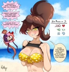 abs ass beach bikini biting_lip boobs femc_(doki_doki_literature_club) latitude_art shiny_skin stripping teasing