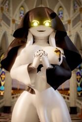 3d 3d_(artwork) 3d_model 3d_render 777bronzestar big_breasts blender blender_(artwork) blender_(software) blender_cycles blender_cycles_(artwork) blessing breasts breasts_out church church_interior cyn_(bysamzan) cyn_(murder_drones) cyntessa_(murder_drones) glitch_productions glowing glowing_eyes indoor indoors looking_at_viewer looking_down murder_drones nipple_pasties nipples nun nun_hat nun_outfit robot robot_girl robot_humanoid screen_face smile smiley_face smiling smiling_at_viewer
