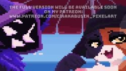 2girls beach big_ass big_breasts blue_fur female_only fortnite fortnite:_battle_royale furry kakabusik meow_skulls_(fortnite) naked_boobs naked_pussy orange_fur patreon pixel_art purple_skin raven_team_leader_(fortnite) smile tagme two-tone_fur video yuri