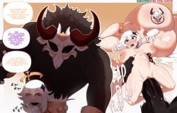 1boy 1girls duo female genshin_impact hilichurls_(species) kokoe light-skinned_female light_skin male mitachurl paimon_(genshin_impact) sex stomach_bulge straight