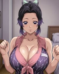 1girls ai_generated big_boobs big_breasts curvy curvy_body curvy_female curvy_figure demon_slayer huge_breasts kimetsu_no_yaiba kochou_shinobu kyoru189 large_breasts light-skinned_female light_skin looking_at_viewer mature_female shiny_skin solo solo_female