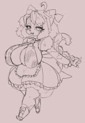 big_breasts breasts cleavage cow_print eveieomelet female furry huge_breasts maid tagme thick_thighs wide_hips