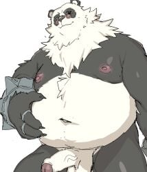 anthro balls bear belly erection eyewear foreskin genitals giant_panda glasses konbu male mammal mihoyo nipples nude overweight pan_yinhu penis smile solo vein veiny_penis zenless_zone_zero