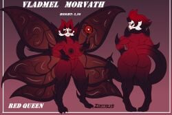 3:2 absurd_res anthro big_breasts big_butt black_body black_hair breasts butt dark_nipples dragon energy_ball eyes_closed female genitals hair hi_res horn lips long_tail mature_female membrane_(anatomy) membranous_wings myceelidos_(zortrex) mythological_creature mythological_scalie mythology nipples orb rear_view red_hair red_lips red_nipples red_sclera scalie short_hair spikes spikes_(anatomy) tail vladmel_(zortrex) vulva white_eyes white_face wings zortrex