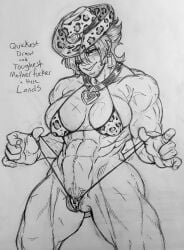abs bad_handwriting barely_clothed barely_contained_breasts barely_visible_pussy belly_button breasts cowboy_hat dieselbog earrings hat heart_symbol huge_ass huge_breasts leopard_print leopard_print_bikini looking_at_viewer micro_bikini muscular muscular_arms muscular_female muscular_legs navel necklace nipple_bulge nipples nipples_covered nipples_visible_through_clothing original_character pencil_(artwork) pencil_sketch pierced_nose piercings posing pubic_hair pulling_panties pussy pussy_lips scar scarred_body scarred_breasts scarred_face scars scars_all_over scars_on_arm scars_on_legs scars_on_thighs serratus short_hair smiling smiling_at_viewer text