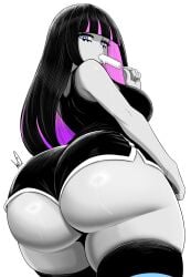 1girls 2d ass huge_ass looking_at_viewer lughost panty_&_stocking_with_garterbelt popsicle shorts stocking_anarchy sucking_on_popsicle tagme two-tone_hair