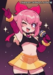 2d ai_generated brawl_stars cute_face femele medium_breasts melodie_(brawl_stars) miniskirt pink_hair