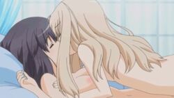 animated animated_gif bare_shoulders bed black_hair blonde_hair blush breasts censored closed_eyes cowgirl_position curtain curtains eye_contact female flat_chest hair happy_sex kawamura_reo kissing lestai long_hair looking_at_another love lowres lying multiple_girls mutual_yuri navel nipples nude on_back on_bed pillow sawaguchi_mai screencap screenshot short_hair sono_hanabira_ni_kuchizuke_wo source_request window yuri