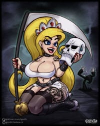 1boy 1girls beauty_mark big_breasts blaxvel blonde_hair breasts cartoon_network cleavage eris_(billy_and_mandy) female female_focus garter_straps goxth grim_(billy_and_mandy) large_breasts solo_focus tattoo the_grim_adventures_of_billy_and_mandy
