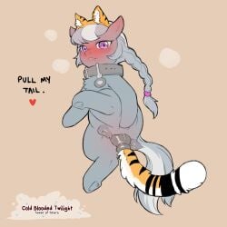 1:1 2022 animal_genitalia animal_vulva blush blush_lines bodily_fluids braided_hair buttplug buttplug_tail cold-blooded-twilight collar collar_tag darkened_genitalia darkened_vulva drooling earth_pony english_text equid equine equine_genitalia equine_vulva fake_ears fake_tail female feral friendship_is_magic genitals grey_body grey_collar grey_hair grey_skin grey_tail grey_vulva hair hasbro heart_reaction hi_res horse mammal markings my_little_pony plug_(sex_toy) pony purple_eyes raised_leg saliva sex_toy signature silver_spoon_(mlp) snout solo spread_legs spreading steamy_breath striped_markings striped_tail stripes tail tail_markings text tiger_tail vulva