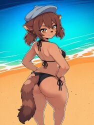 1girl beach big_ass bikini bikini_bottom bikini_top black_bikini latam_virtual_youtuber mogambuzz public raccoon_ears raccoon_girl raccoon_tail sand sexy_female youtuber_girl