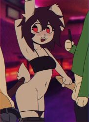 2026 absurd_res alexa_(crischar_foxito) ambiguous_species anthro balls belt black_bottomwear black_camisole black_clothing black_panties black_pants black_topwear black_underwear blurred_background blush bottomwear bottomwear_down breasts butt camisole cleavage clothed clothing countershade_fur countershade_torso countershading crischar_foxito crop_top cute_fangs denim denim_bottomwear denim_clothing digital_drawing_(artwork) digital_media_(artwork) ear_piercing electronics erection eyelashes fangs female fur genitals glans green_clothing green_shirt green_topwear group hair hand_behind_head hi_res holding_penis jeans lagomorph leporid male male/female mammal monotone_body monotone_fur navel offscreen_male one_ear_up open_belt orange_body orange_fur panties panties_down pants pants_down partially_clothed partially_clothed_anthro partially_clothed_female penis phone piercing purple_hair rabbit red_eyes riding_crop scut_tail seductive shirt shirtless_male short_tail smile tail teeth topwear trio underwear underwear_down whip white_body white_countershading white_fur