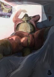anthro balls bedding blanket blush domestic_cat duo erection felid feline felis genitals hi_res male mammal message nolow nolow_(character) planetside vod_(vodcat)