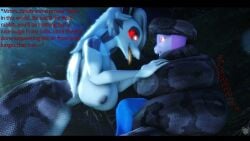 16:9 2022 3d_(artwork) anthro apode big_breasts blue_body blue_fur breasts canid canid_demon canine coiling demon dialogue digital_media_(artwork) draconcopode duo english_text eye_contact female female/female fur glowing glowing_eyes grey_body grey_fur grey_scales hellaverse hellhound helluva_boss hi_res huge_breasts hypnosis hypnotic_eyes imminent_vore lagomorph lamia legless lens_flare leporid looking_at_another loona_(helluva_boss) mammal mercfox438 mind_control mythological_canine mythological_creature mythology nipples nude nude_female open_mouth outside pink_body pink_fur rabbit reptile ringed_eyes scales scalie serpentine small_waist snake split_form squeezing text tongue white_body white_fur white_hair widescreen