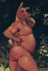 5_fingers anthro anus armpit_hair barely_visible_anus body_hair brown_body brown_fur butt camelid fingers fur hi_res humanoid_hands jewelry llama male mammal mikrogoat necklace nude nude_anthro nude_male overweight overweight_anthro overweight_male smile solo