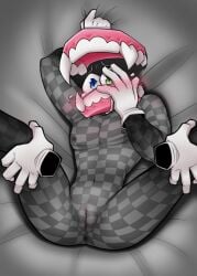 blush caine_(the_amazing_digital_circus) cuntboy embarrassed pussy spread_legs the_amazing_digital_circus