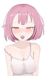 1girls big_breasts blush breasts condom condom_in_mouth female looking_at_viewer ootori_emu pink_eyes pink_hair project_sekai