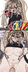 1boy 1girls 2d 2d_(artwork) absurd_res big_breasts bite_mark blonde_female blonde_hair blush breasts curvaceous curvy curvy_figure dokidomiki earrings exposed_breasts exposed_pussy female female_penetrated glasses heart-shaped_pupils hi_res hourglass_figure large_breasts light-skinned_female light-skinned_male light_skin long_hair male male_pov miki_(dokidomiki) missionary missionary_position navel nipples on_back open_mouth original original_character penetration penis pink_eyes pov pussy sex small_waist smug spread_legs thick_thighs thighhighs thighs twintails uncensored uno wide_hips