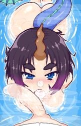 after_fellatio after_sex amanewitchy black_hair blue_eyes cum cum_bubble cum_in_mouth cum_inside dragon dragon_girl dragon_horns dragon_tail elma_(dragon_maid) fellatio female female_focus horn kobayashi-san_chi_no_maidragon looking_at_viewer miss_kobayashi's_dragon_maid pov pov_eye_contact purple_hair tagme_(artist) two-tone_hair