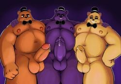 bear black_sclera bowtie chubby_male chubby_males_only cum five_nights_at_freddy's fnaf freddy_(fnaf) furry_only golden_freddy_(fnaf) hugging_from_behind inminent_sex juli_thndr looking_at_viewer male_only pov shadow_freddy_(fnaf) tagme white_pupils