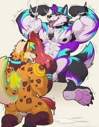 anthro big_brother bird_dog bodily_fluids canid canine canis cum cum_on_face domestic_dog duo flexing flexing_bicep flexing_both_biceps genital_fluids genitals golden_retriever gooner hi_res himbofication hunting_dog hybrid hyena jock knot knotted_penis lil_bro male male/male mammal mcnubbies muscular muscular_male penile penis penis_milking retriever token wolf wolfpupsif