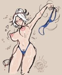 1futa 1girls ashe_(league_of_legends) blush bra breasts breasts_out drunk huge_breasts league_of_legends neeko riot_games sweat toruclaire wine