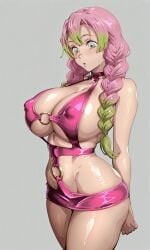 1girls ai_generated big_boobs big_breasts braid braided_hair curvy curvy_body curvy_female curvy_figure demon_slayer dress green_eyes green_hair huge_breasts kanroji_mitsuri kimetsu_no_yaiba kyoru189 large_breasts light-skinned_female light_skin mature_female milf o-ring pink_hair solo solo_female