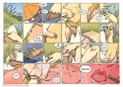 5_fingers anthro anthro_on_anthro avian beach beach_towel bird blush bodily_fluids bottomwear bovid bovine bra breasts cattle cattle_egret clothed clothed_anthro clothed_female clothed_male clothing clover_(kantachibli) comic day dialogue dress duo english_text erection feathers female fingers foreplay fur genitals grass heron hi_res hooves humanoid_hands imminent_sex interspecies kantachibli lying lying_on_ground male male/female mammal nipples on_back on_ground outside panties pelecaniform penis phillip_(kantachibli) plant public public_exposure sand shirt shorts sundress sweat tail tan_body tan_fur text topwear towel underwear url vulva white_body white_feathers