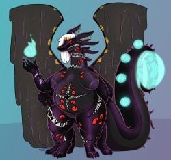 belly belly_mouth big_belly big_breasts big_nipples breasts claws crown digital_drawing_(artwork) digital_media_(artwork) ear_piercing facial_piercing female genitals glowing goo_creature grin grinning_at_viewer hair hand_on_hip headgear hi_res huge_thighs impishhyena leg_mouth long_hair multi_arm multi_ear multi_eye multi_leg multi_limb multi_mouth multi_teeth nipples nose_piercing nude orbs piercing queen red_eyes royalty selene_(impishhyena) slime smile smiling_at_viewer solo soul tail tail_holding_object teeth teeth_showing tendrils thick_tail thick_thighs tiara tongue tongue_out vulva white_hair