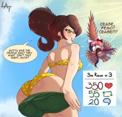 ass beach femc_(doki_doki_literature_club) latitude_art pulling_down_pants shiny stripping teasing