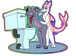 alpha_channel amphibian anal anthro aquatic axolotl bodily_fluids dover_(downthepipes) duo fish genital_fluids genitals hybrid kobold male male/male milesperminutemedia mole_salamander pechen_(downthepipes) penis precum rainbow salamander scalie shark tile toilet