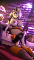 3d_(artwork) amber_eyes anthro anthro_on_anthro bandai_namco big_breasts black_nipples breasts canid canid_demon canine crossed_legs demon detailed_background dialogue digimon digimon_(species) digital_media_(artwork) dipstick_ears dominant dominant_female ear_markings female female_anthro fur furniture head_between_thighs hellaverse hellhound helluva_boss hi_res inside jon_(mercfox438) legs_around_neck lens_flare loona_(helluva_boss) male male/female male_anthro mammal mercfox438 mostly_nude_male multicolored_ears mythological_canine mythological_creature mythology nipples nude nude_female on_sofa open_mouth red_sclera renamon sitting small_waist sofa submissive submissive_male thick_thighs thigh_squeeze white_body white_eyes white_fur white_hair wide_hips yellow_body yellow_fur