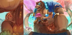 anal anal_penetration anthro bear big_penis butt canid canine claws clothed clothing duo genitals hi_res league_of_legends male male/male mammal outside_sex partially_clothed paws penetration penis raccoon_dog riot_games sex small_but_hung small_top small_top_big_bottom spirit_blossom_springs_teemo spirit_blossom_springs_volibear tanuki teemo_(lol) tencent volibear voyeur_pov yordle yurari_yr