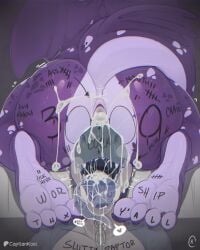 2026 absurd_res anthro anus bodily_fluids body_writing butt capitankoki cum cum_in_ass cum_inside duo english_text gaping gaping_anus genital_fluids grey_body hi_res long_tongue male male/male messy nude open_mouth phone_screen purple_body rear_view reptile scalie sharp_teeth smile teeth text tongue tongue_out writing_on_butt writing_on_chest writing_on_foot
