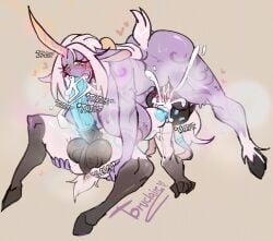 2futas 69 cum cum_in_mouth furry futanari hooves horn horsecock huge_breasts huge_cock kindred league_of_legends nipples purple_skin riot_games soraka tears toruclaire veiny_penis yuri