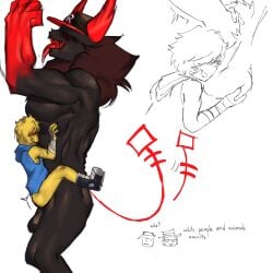 2boys anal_penetration black_body forsaken forsaken_(roblox) guest_666 guest_666_(forsaken) knot knotted_penis larger_dom lornan1hater male male/male male_only monster monster_on_human monster_on_male noob noob_(forsaken) penetration roblox size_difference smaller_sub twink yellow_body yellow_hair