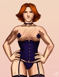 1girls femdom jureeya minna_sundberg purple_eyes red_hair scar scars_all_over sigrun_eide small_breasts stand_still_stay_silent