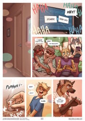 anthro big_breasts bird_dog bracelet breast_drop cellphone clara_(meesh) domestic_dog ear_piercing expressionless female golden_retriever golden_retriver jacob_(meesh) jewelry looking_at_viewer mammal meesh nipple_piercing phone piercing pussy