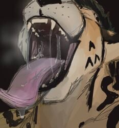 2022 anthro bodily_fluids cheetah eyes_closed felid feline hi_res imminent_vore male mammal nolow nolow_(character) open_mouth saliva solo throat