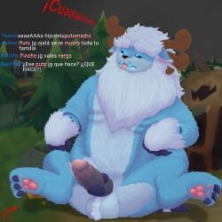1:1 2025 3_toes 4_arms 4_fingers anthro antlers artist_name ball_tuft balls black_sclera blue_body blue_claws blue_eyes blue_fur claws clenched_teeth curling_toes darkened_genitalia demi_owo detailed_background dialogue digital_drawing_(artwork) digital_media_(artwork) english_text eye_roll eyebrows feet finger_claws fingers foreskin forest fur fur_markings genitals grass hand_on_ground handjob hi_res horn humanoid_genitalia humanoid_penis league_of_legends legs_up male mane markings masturbation multi_arm multi_limb overweight overweight_anthro overweight_male partially_retracted_foreskin pawpads penile penis pink_inner_ear pink_pawpads pink_penis pink_tongue plant riot_games rock sex shaded signature sitting solo spanish_text teeth tencent text thick_eyebrows toes tongue tongue_out tree tuft tusks white_body white_eyebrows white_fur willump_(lol) yeti