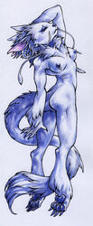 anthro breasts closed_eyes dragon female harag horn hybrid nipple_piercing nipples paws piercing solo whiskers