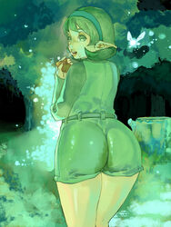 1girls ass clothing fairy female female_only green_eyes green_hair hairband headband kokiri lips ocarina ocarina_of_time paychflat pointy_ears saliva_trail saria short_hair solo the_legend_of_zelda