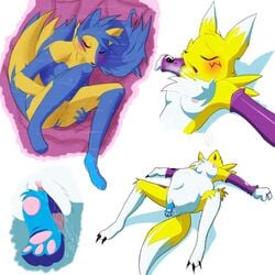 2girls anthro bandai_namco digimon eyeofcalamity female_pred female_prey feral fingering furry masturbation pussy_juice renamon unbirthing vagina vore willing_pred willing_prey