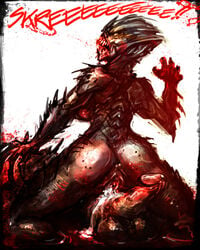 2012 anus ass back balls big_ass big_breasts breasts claws colors cum death english_text erection eyes female ghoul gore looking_at_viewer looking_back male male_death monster nude outside overflowing penis plain_background pussy sex sideboob spine straight teeth text undead