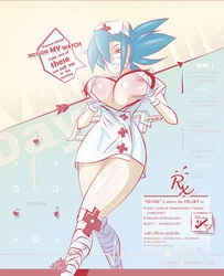 +_+ 1girls areola_slip bandage bandaged_leg bandaged_legs bandages big_boobs big_breasts blue_hair bonesaw boobies breasts cleavage cross-shaped_pupils cross_pupils curvy erect_nipples eyepatch facemask gloves highres large_breasts latex_gloves missing_eye ninja nipples nurse nurse_cap nurse_hat nurse_uniform pale pale-skinned_female pale_skin red_eyes skillustrate skullgirls surgical_gloves surgical_mask text_bubble tied_hair tits valentine_(skullgirls) weapon white_clothing white_gloves