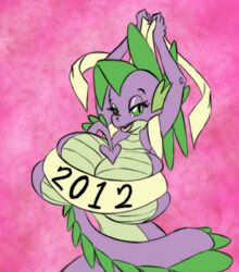 1girls 2012 anthro anthrofied armpits barb_(mlp) bare_shoulders bedroom_eyes big_breasts breast_press breast_squeeze breasts dragon dragon_humanoid dragoness eyebrows female female_only friendship_is_magic genderswap green_eyes half-closed_eyes huge_breasts humanoid kokido large_breasts lips long_tail looking_at_viewer my_little_pony pink_background rule_63 simple_background smooth_skin solo solo_female spike_(mlp) tail teeth voluptuous