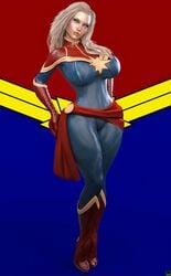 1girls 3d avengers big_breasts blonde_hair blue_eyes bodysuit boots busty captain_marvel carol_danvers cleavage curvy detailed_background eyelashes female female_only front_view gloves hourglass_figure human lipstick long_hair looking_at_viewer marvel marvel_comics pose posing red_gloves shadow solo standing superheroine voluptuous wide_hips xskullheadx yellow_hair