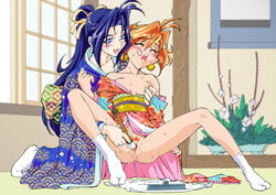 2girls blue_eyes blue_hair blush breast_grab breast_press breasts breath brush censored closed_eyes couple dildo erect_nipples female female_only fingering happy happy_sex human kneeling large_breasts lina_inverse long_hair masturbation mosaic_censoring multiple_girls naga_the_serpent nipples open_mouth oppai orange_hair pale-skinned_female pale_skin pleasure_face pubic_hair purple_hair pussy_juice shirt_lift sitting skirt_lift slayers smile sorceress spread_legs sweat tabi_socks vagina vaginal_penetration yukata yuri